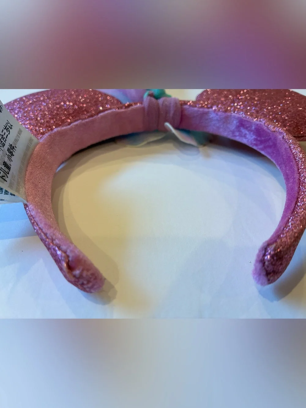 Disney Parks Minnie Mouse Ears Headband Pink Glitter Tulle Veil Flower